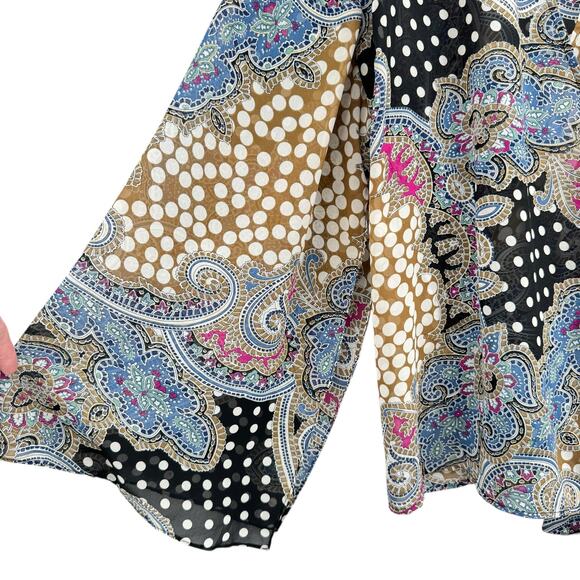 Lane Bryant Mixed Print Sheer Chiffon Long Split Bell Kimono Sleeve Wrap Blouse - Picture 5 of 8
